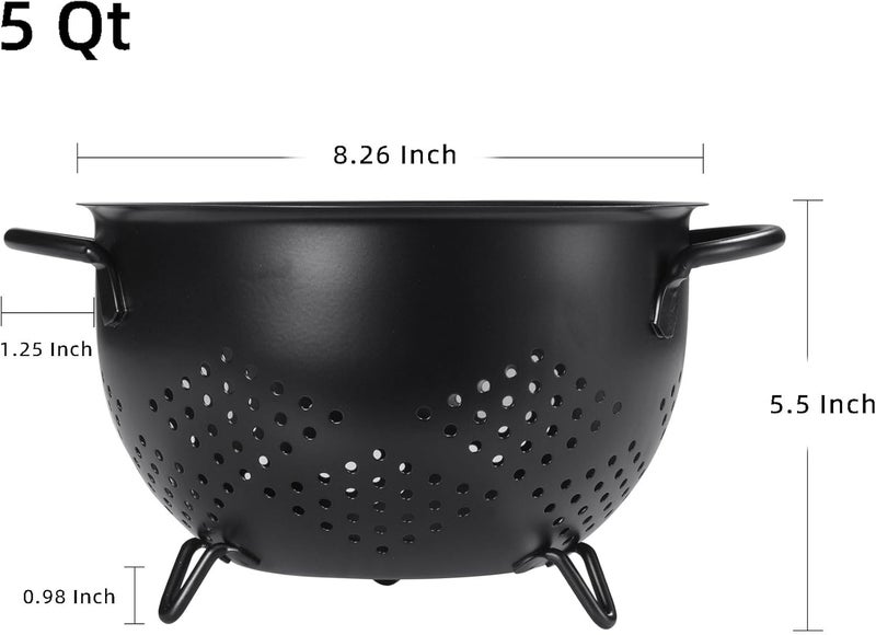 BeFare Metal Colander 5 Quart Powder Coated Self-draining Metal Strainer with Base,Kitchen Pasta Fruit Vegetable Basket with Double Handles (Light Black) - Image 2